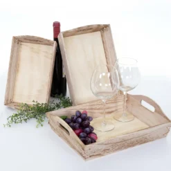 3er Set Tablett MCW-C50, Serviertablett Holztablett Frühstückstablett Dekotablett, Shabby-Look Vintage ~ Naturbraun