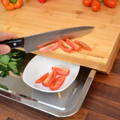 Bambus Schneidebrett - 49x37x8 Cm Mit Edelstahl Auffangschale - Holz Brett Natur -Neuetischkultur-Shop 8600295800 11638 prod 003