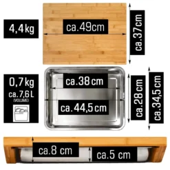 Bambus Schneidebrett - 49x37x8 Cm Mit Edelstahl Auffangschale - Holz Brett Natur -Neuetischkultur-Shop 8600295800 11638 prod 005