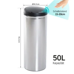 HOMCOM Abfalleimer Mit IR Sensor Und Inneneimer Silber 30,5 X 30,5 X 85,5 Cm (LxBxH) | Auomatik Mülleimer Kücheneimer Mit Sensor Abfall -Neuetischkultur-Shop 8600336600 03 0027 prod 005