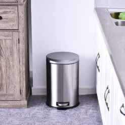 HOMCOM Kücheneimer Mit Inneneimer Silber, Schwarz 29,2 X 44 Cm (ØxH) | Abfalleimer Abfallsammler Treteimer Mülleimer -Neuetischkultur-Shop 8600336600 851 021 prod 004