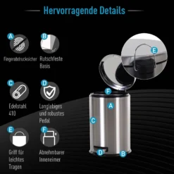 HOMCOM Kücheneimer Mit Inneneimer Silber, Schwarz 29,2 X 44 Cm (ØxH) | Abfalleimer Abfallsammler Treteimer Mülleimer -Neuetischkultur-Shop 8600336600 851 021 prod 006