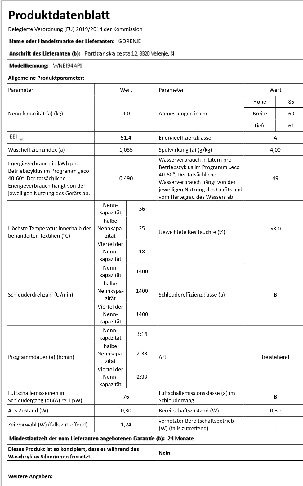 Gorenje Waschmaschine WNEI94APS 1400 U/min 9 Kg Display SteamTech 2 Gorenje Waschmaschine WNEI94APS 1400 U/min 9 Kg Display SteamTech – Bild 2