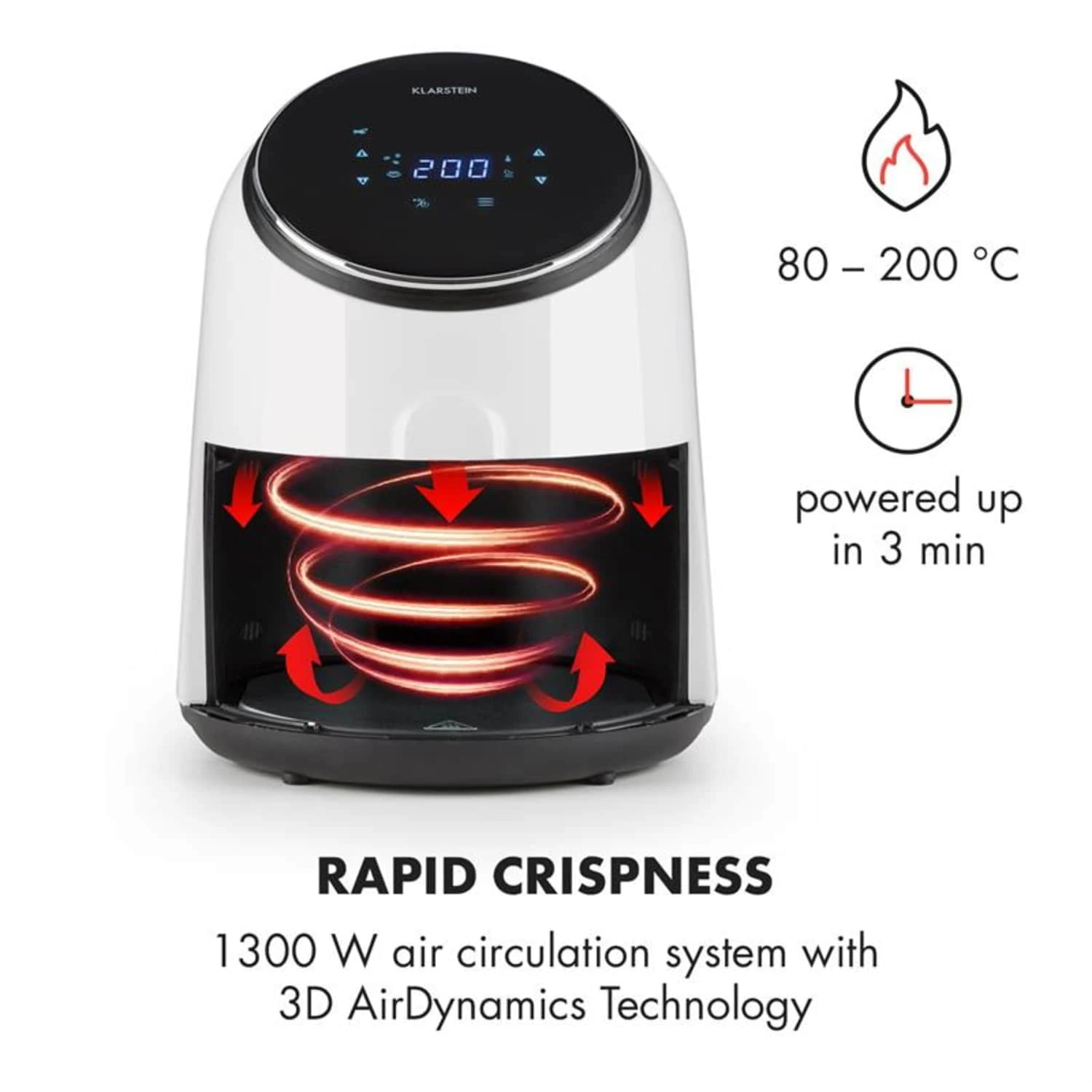 AirVital Heißluftfritteuse 1300W 2,5l CeraPlus-Antihaft Touch Weiß 5 AirVital Heißluftfritteuse 1300W 2,5l CeraPlus-Antihaft Touch Weiß – Bild 5