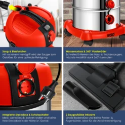 MASKO® Industriestaubsauger Staubsauger Nass Trocken Sauger Edelstahl 2300W + Steckdose | Blasfunktion | Trocken-Saugen & Nass-Saugen | Push&Clean | Industrie-Sauger Mit & Ohne Beutel | Beutellos -Neuetischkultur-Shop 8600364700 19745 prod 003 scaled