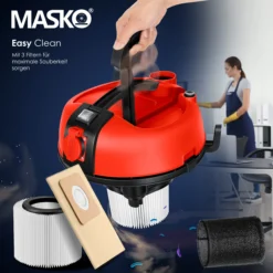 MASKO® Industriestaubsauger Staubsauger Nass Trocken Sauger Edelstahl 2300W + Steckdose | Blasfunktion | Trocken-Saugen & Nass-Saugen | Push&Clean | Industrie-Sauger Mit & Ohne Beutel | Beutellos -Neuetischkultur-Shop 8600364700 19745 prod 006 scaled