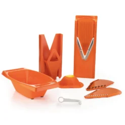 Börner Mandoline V3 Spezial | 7-teiliges Set | 5 Schnittstärken | Als Pommes-Schneider Geeignet | BPA-frei Und Rostfrei | Orange