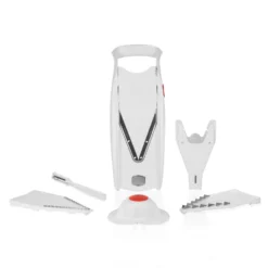 Börner V5 PowerLine Plus Set Gemüsehobel, Obst- & Gemüseschneider Mit Fruchthalter, Scheibeneinschub, Sparschäler, 10 Schnittarten, 6 Tlg. Set, Weiß